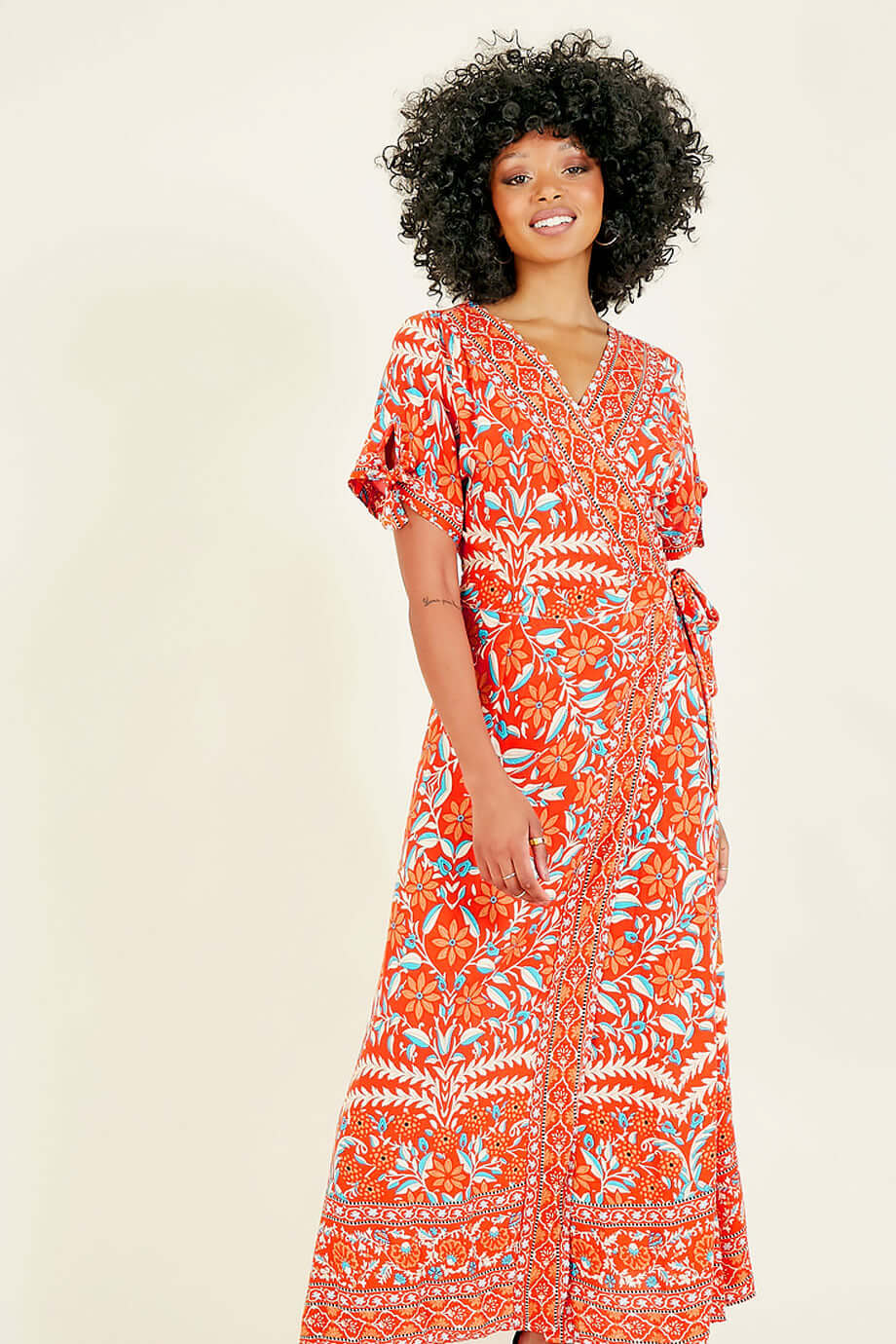 yumi wrap ethnik dress orange